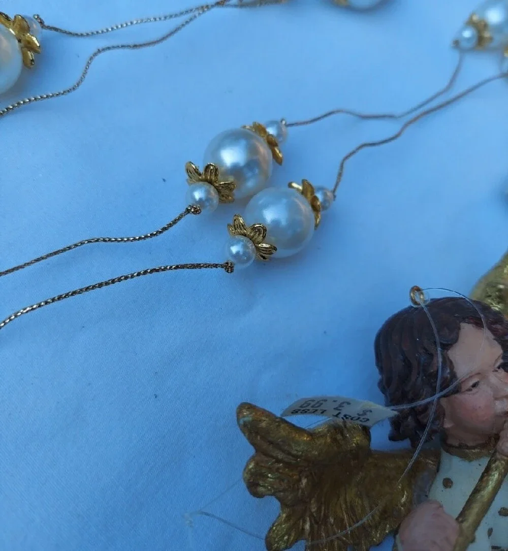 Pearl Strand Garland  with Angel Ornaments- 6 Pc- Heavy